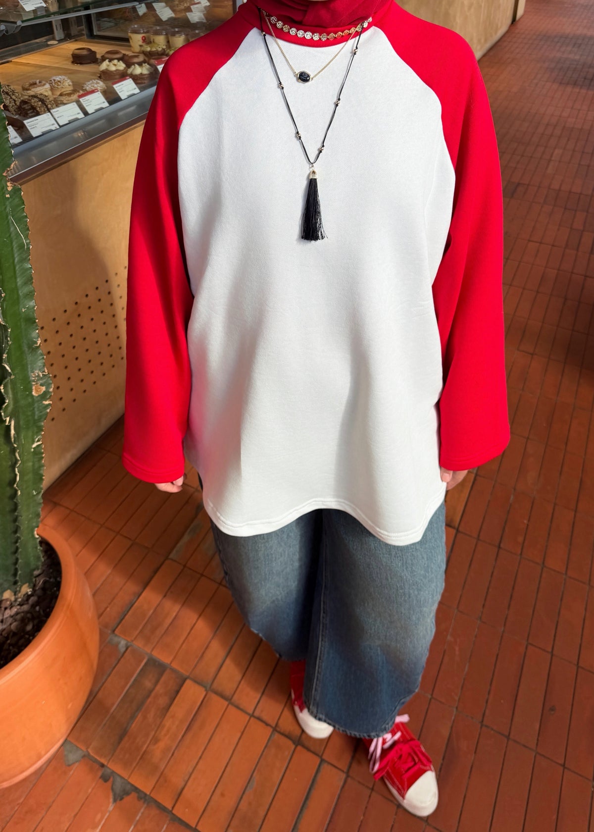 Reglan Kol Body Üç İplik - Beyaz Kırmızı