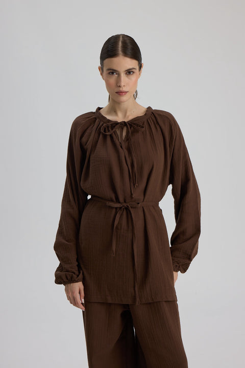 Müslin Tunik Kahverengi