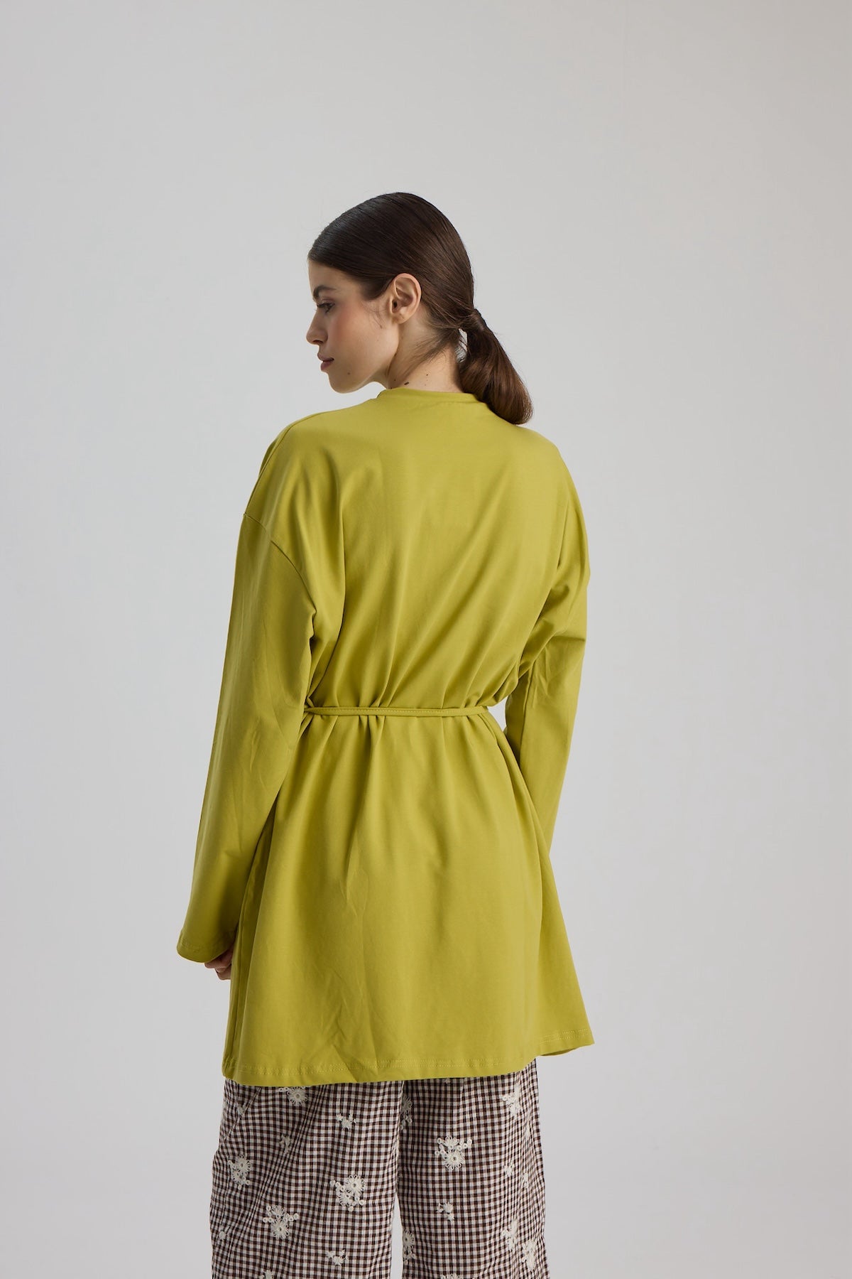 Dik Yaka 85 CM Tunik Yağ Yeşili