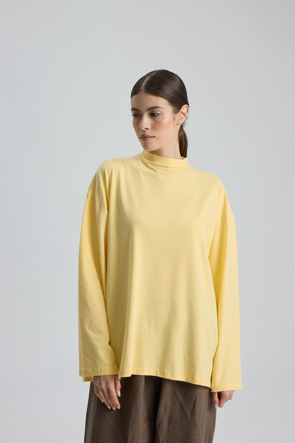 Dik Yaka Uzun Kollu Body Soft Sarı