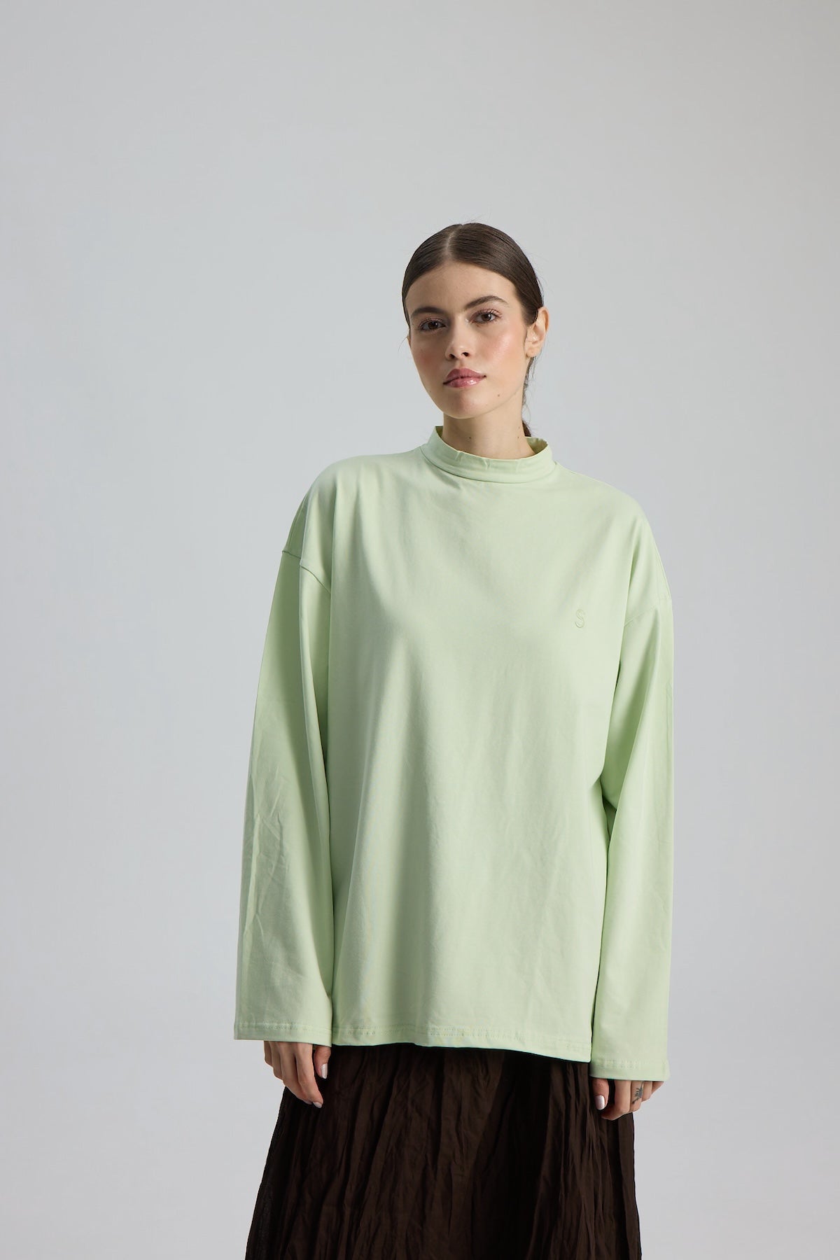 Dik Yaka Uzun Kollu Body Mint Yeşil