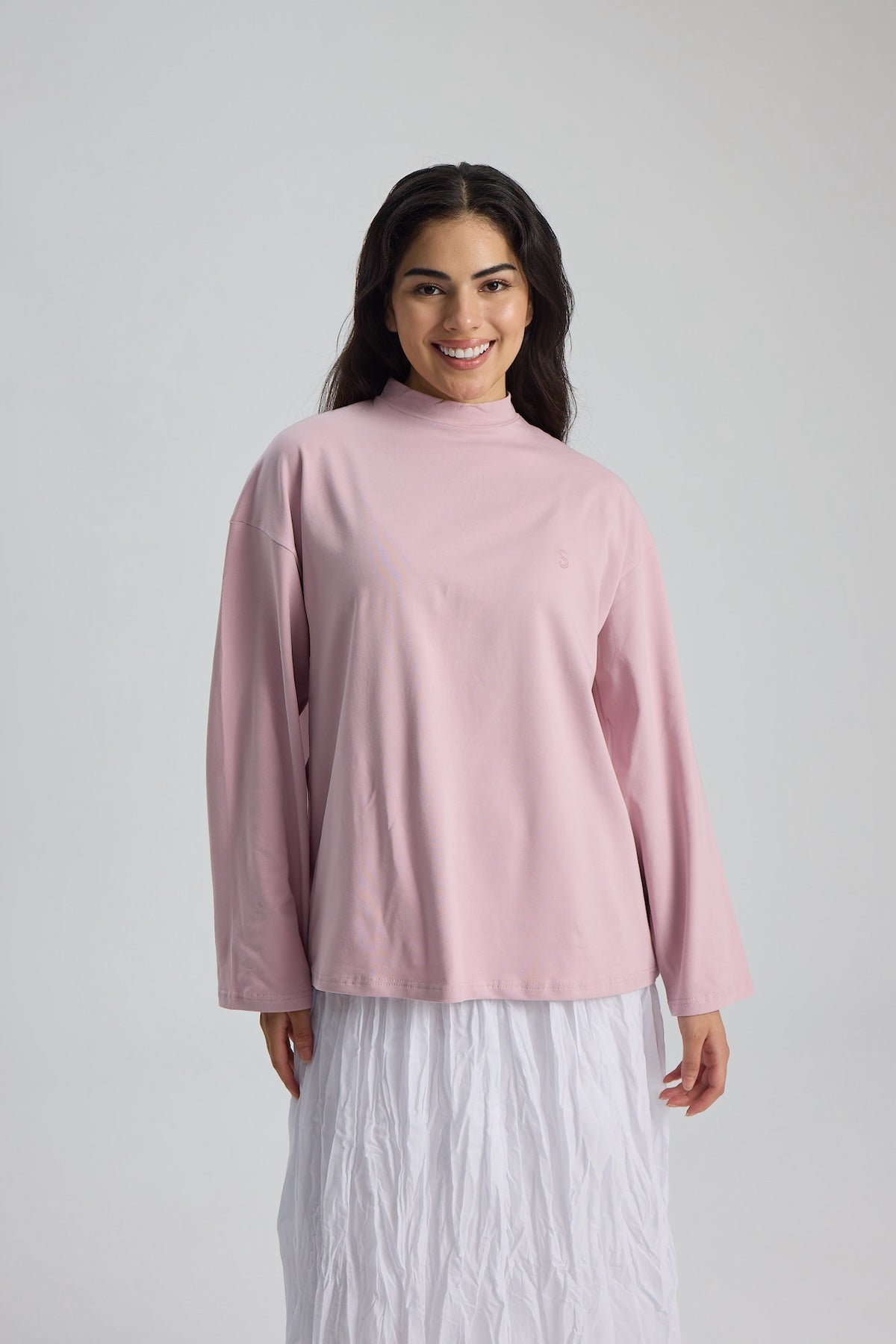 Dik Yaka Uzun Kollu Body Pembe