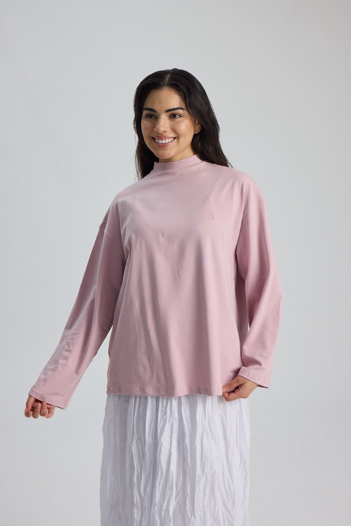 Dik Yaka Uzun Kollu Body Pembe