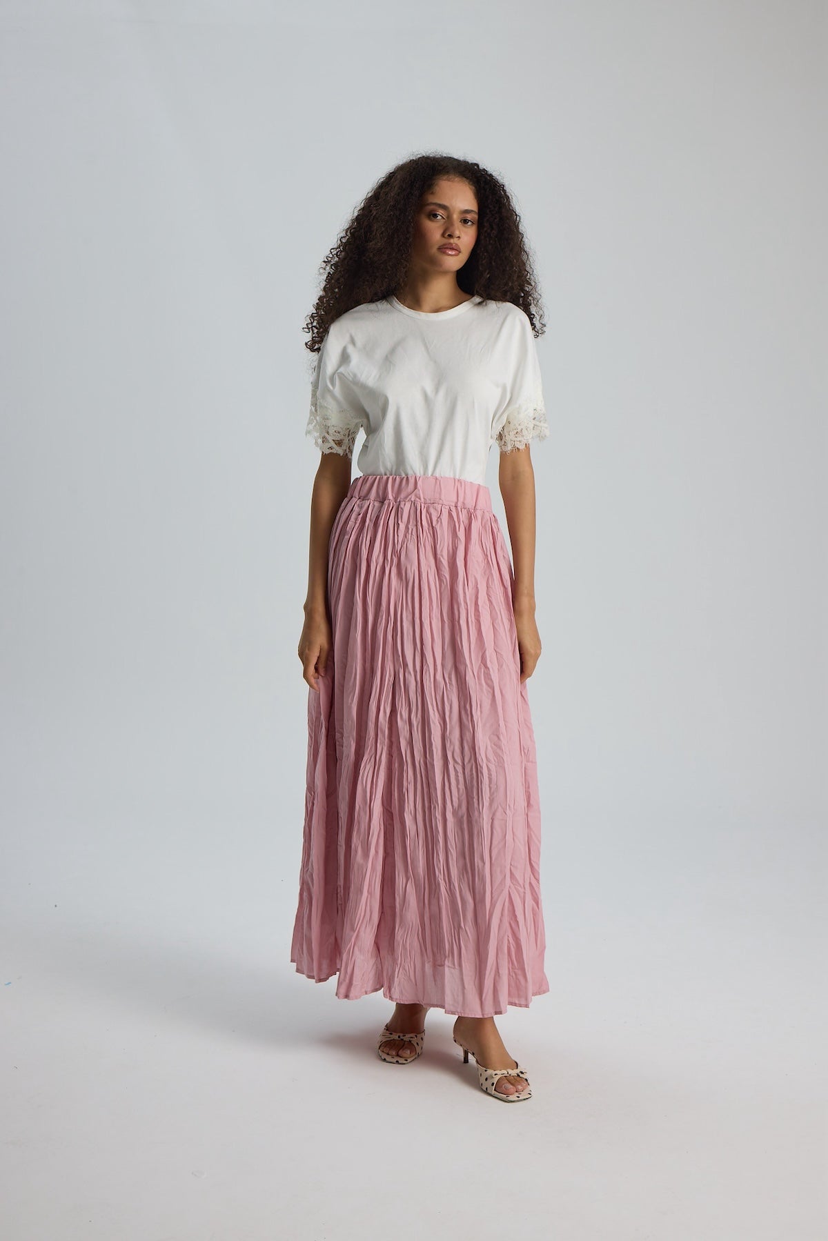 Crush Vual Maxi Etek - Astarlı - 100CM Pembe