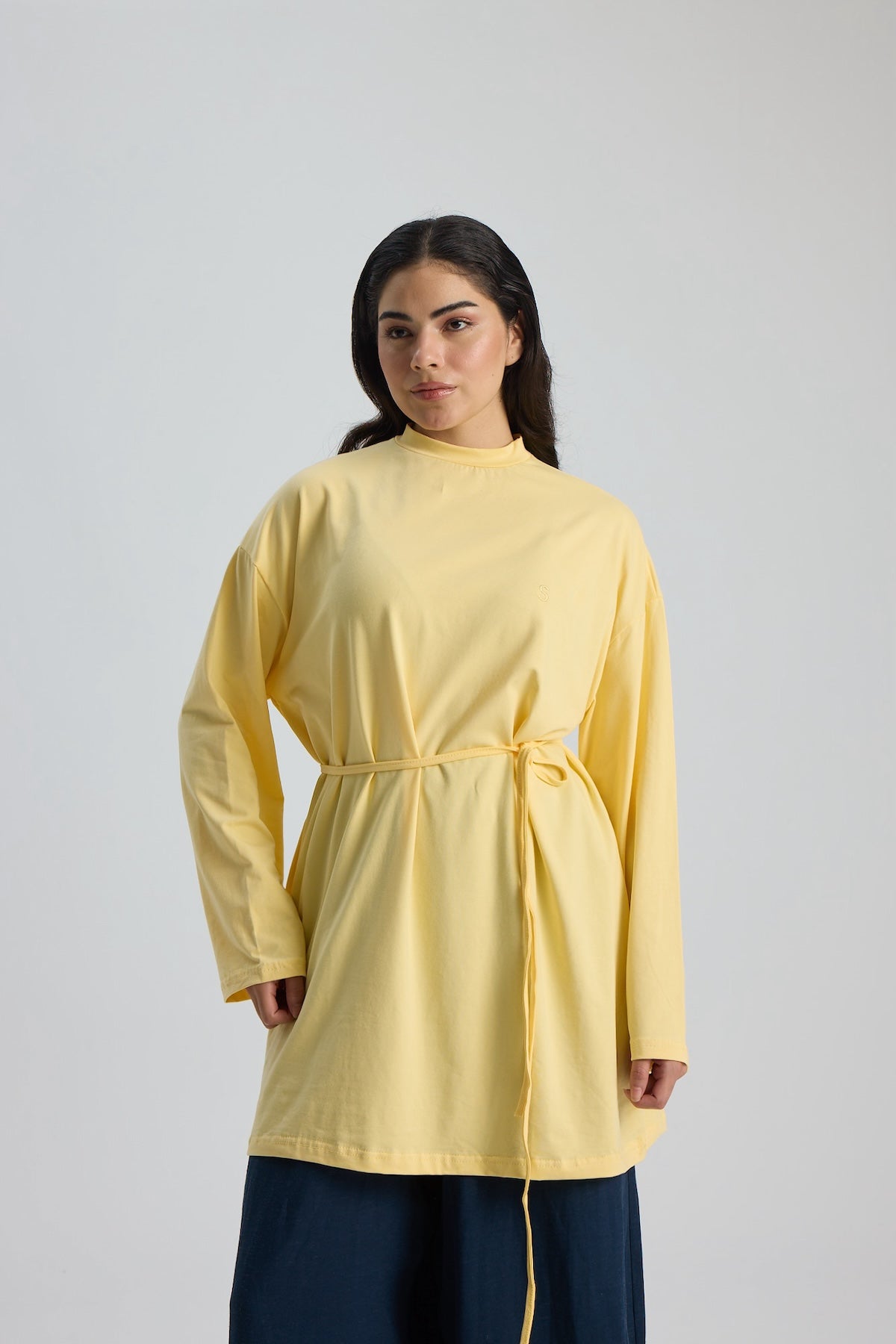 Dik Yaka 85 CM Tunik Sarı