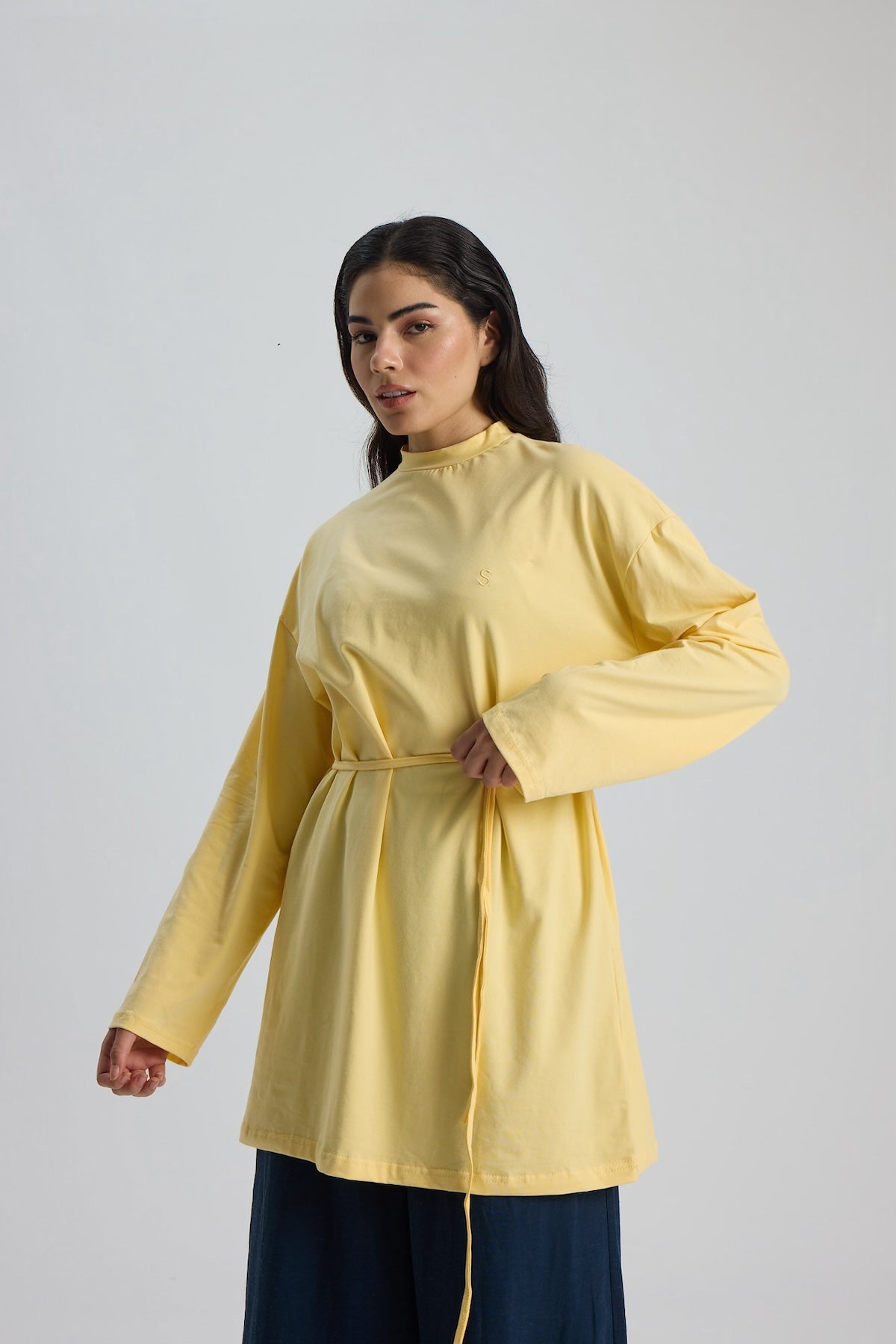 Dik Yaka 85 CM Tunik Sarı