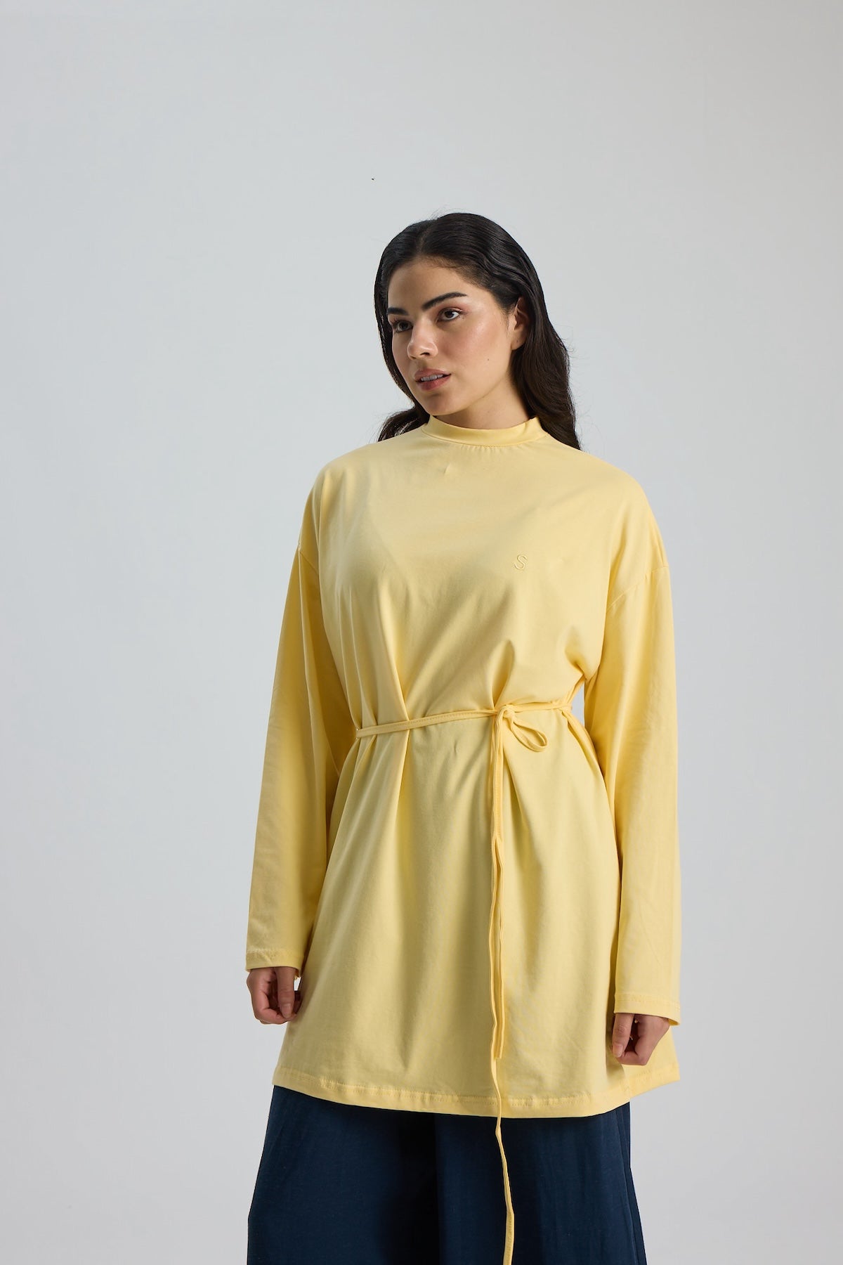 Dik Yaka 85 CM Tunik Sarı