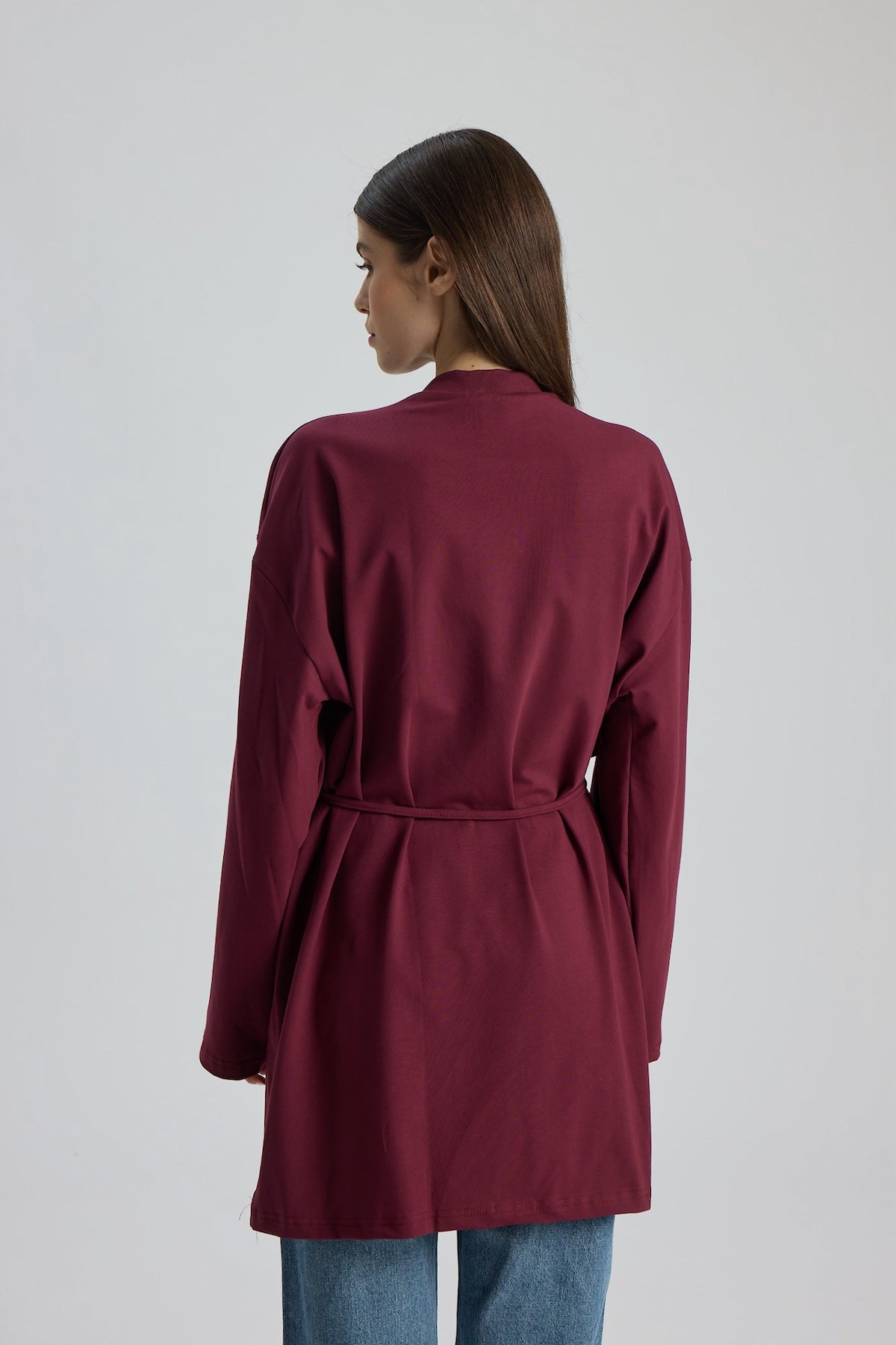 Dik Yaka 85 CM Tunik Mürdüm