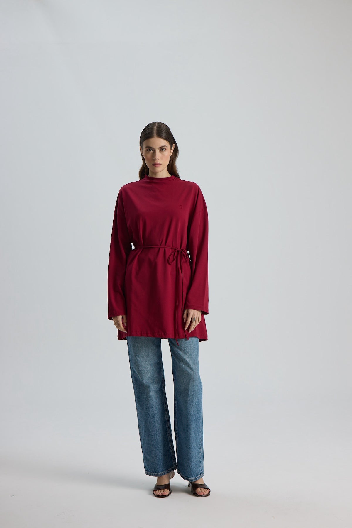 Dik Yaka 85 CM Tunik Bordo