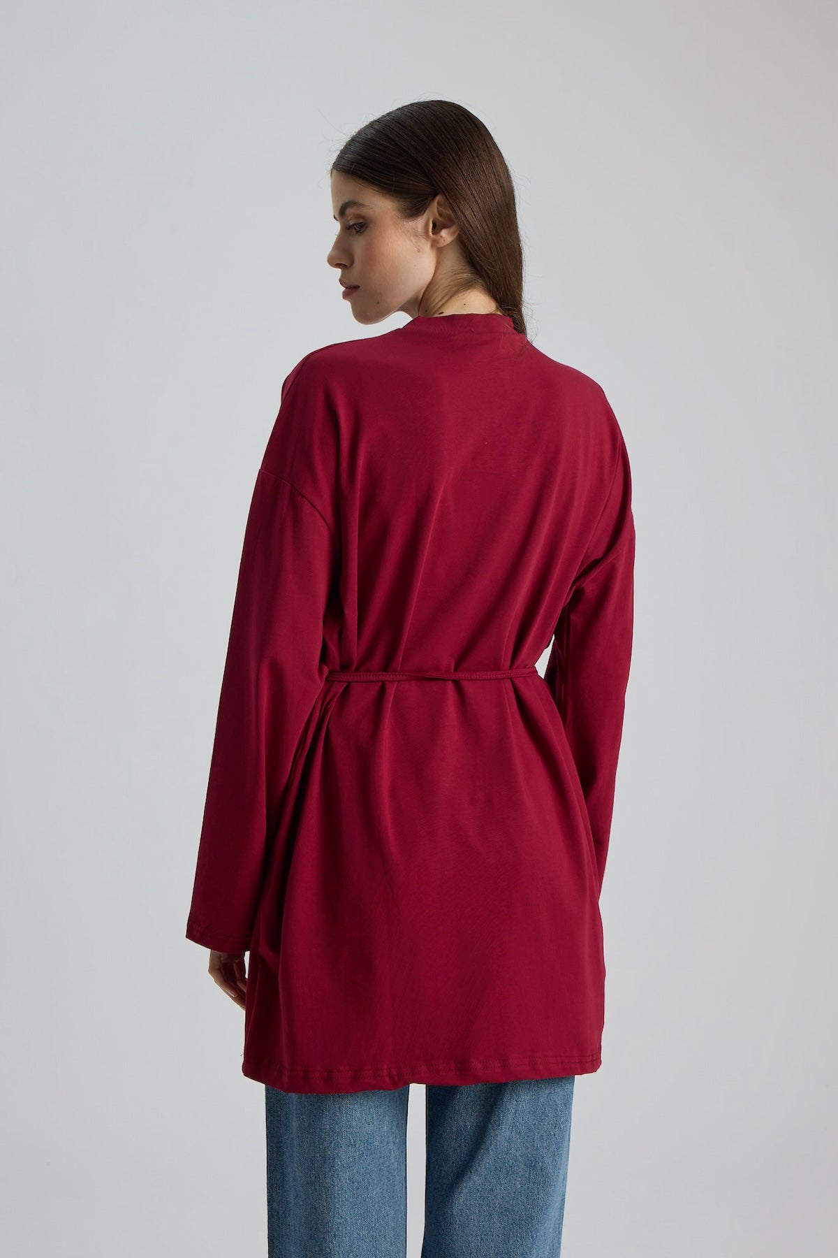 Dik Yaka 85 CM Tunik Bordo