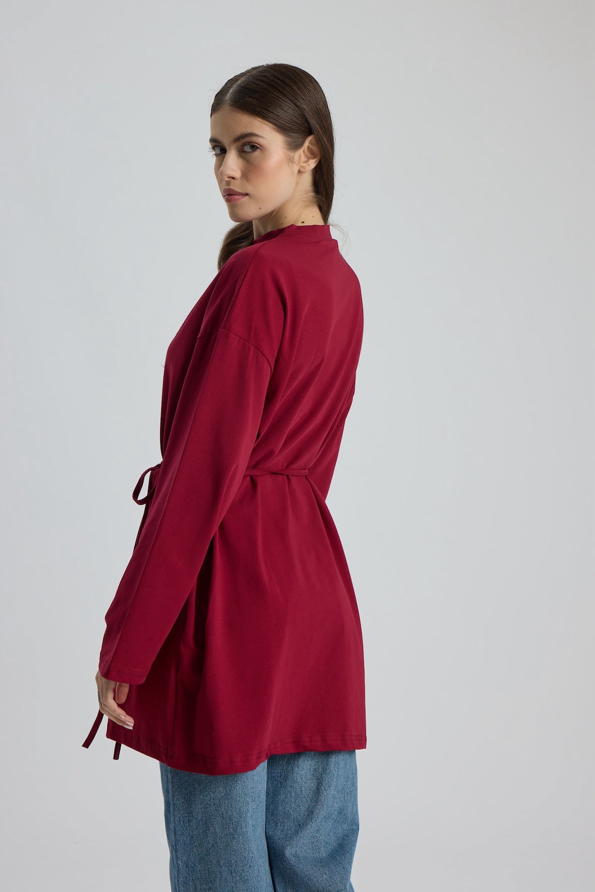 Dik Yaka 85 CM Tunik Bordo