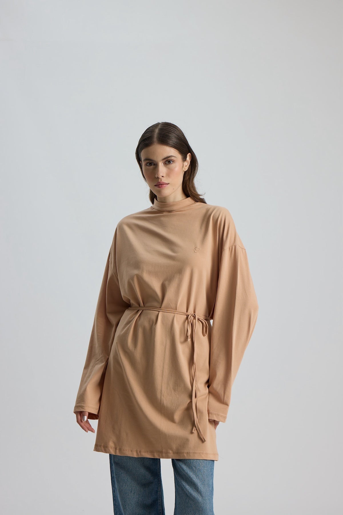Dik Yaka 85 CM Tunik Camel