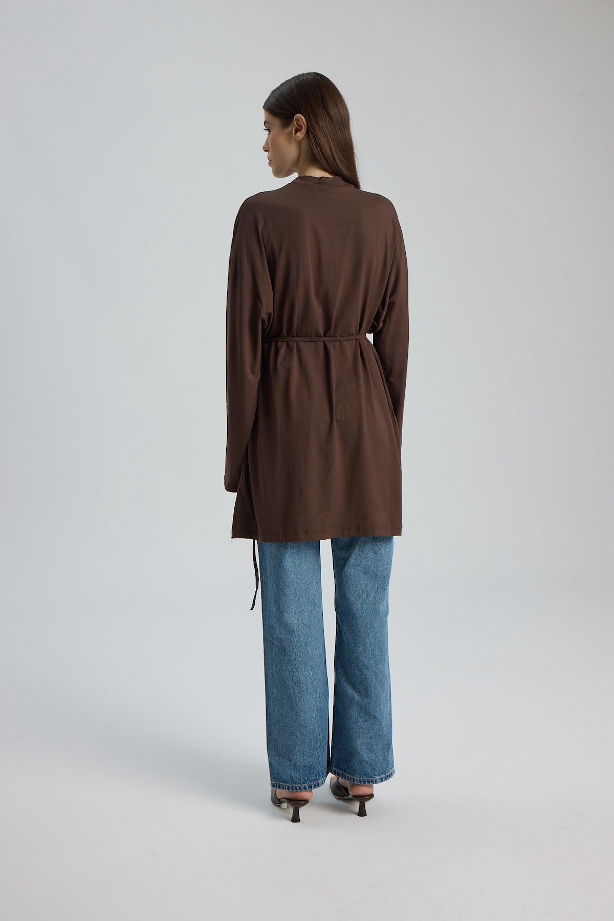 Dik Yaka 85 CM Tunik Kahverengi