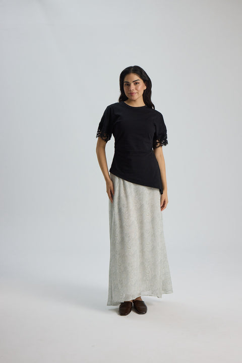 Şifon Etnik Desen Etek 100CM – Krem