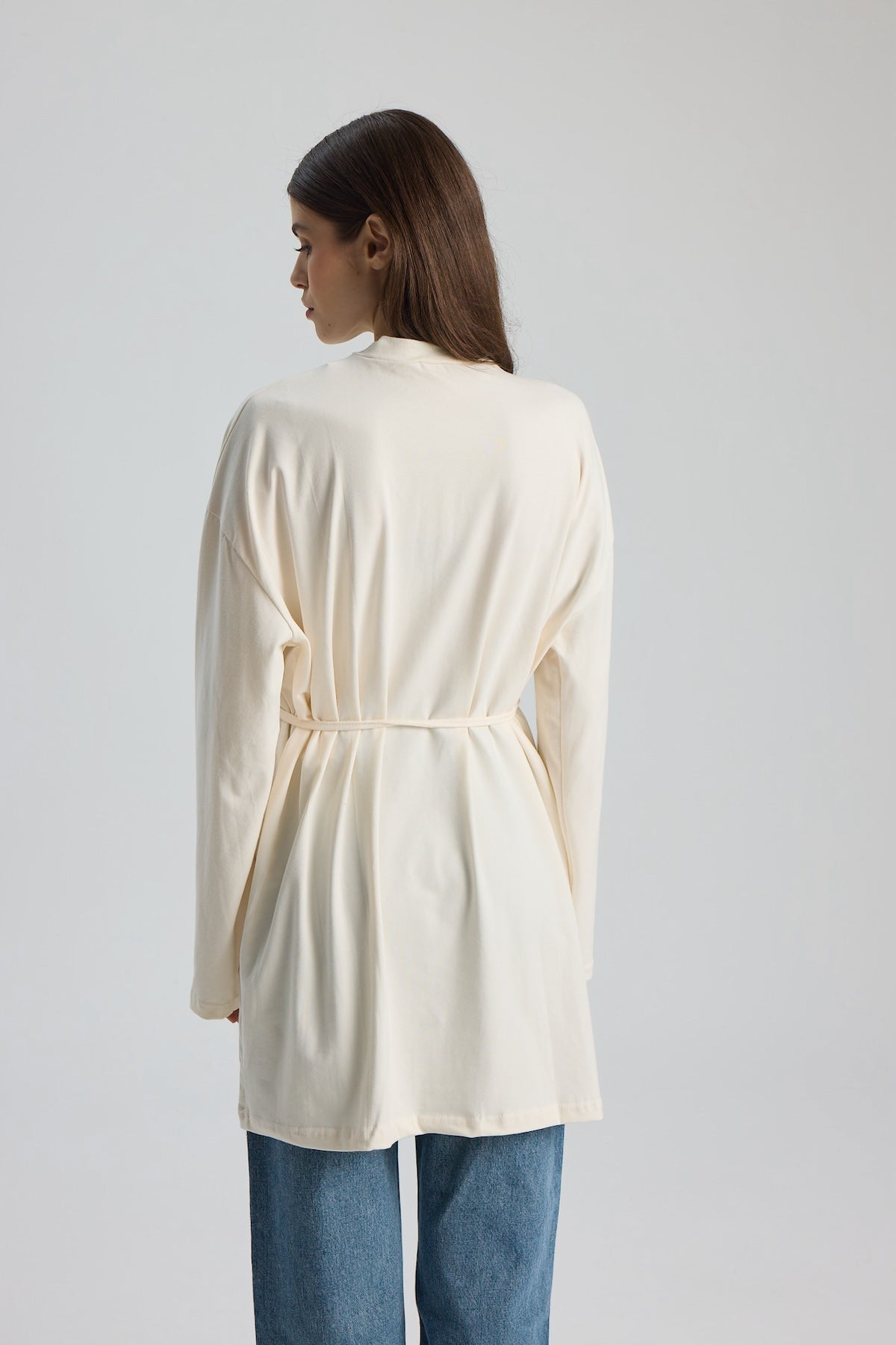 Dik Yaka 85 CM Tunik Krem