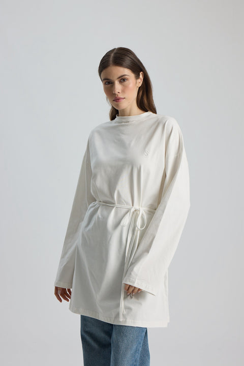 Dik Yaka 85 CM Tunik Beyaz