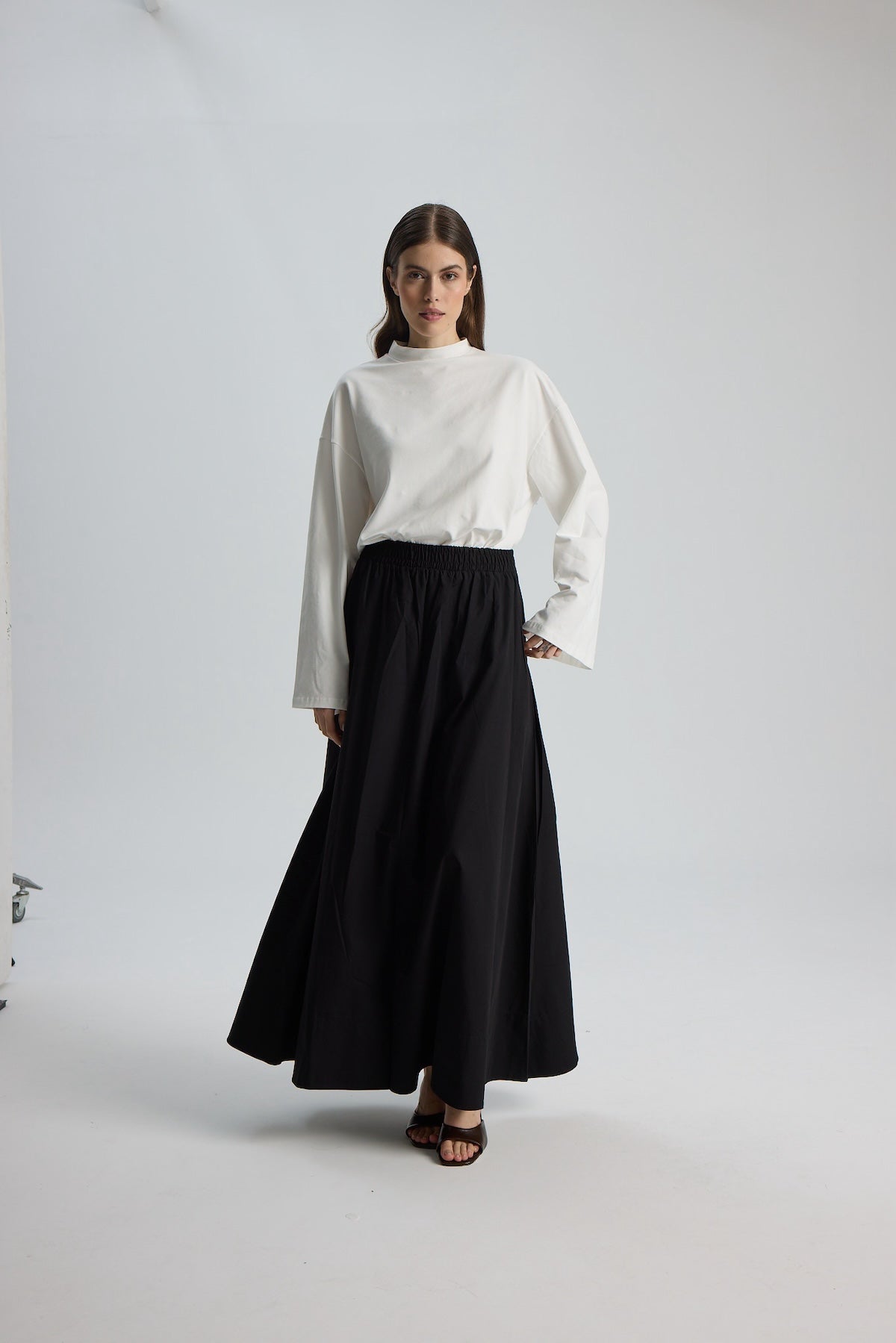 Düz Cepli Poplin Etek-100CM Siyah