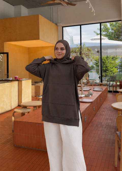 Başörtü Detaylı Kapüşonlu Sweatshirt Kahve