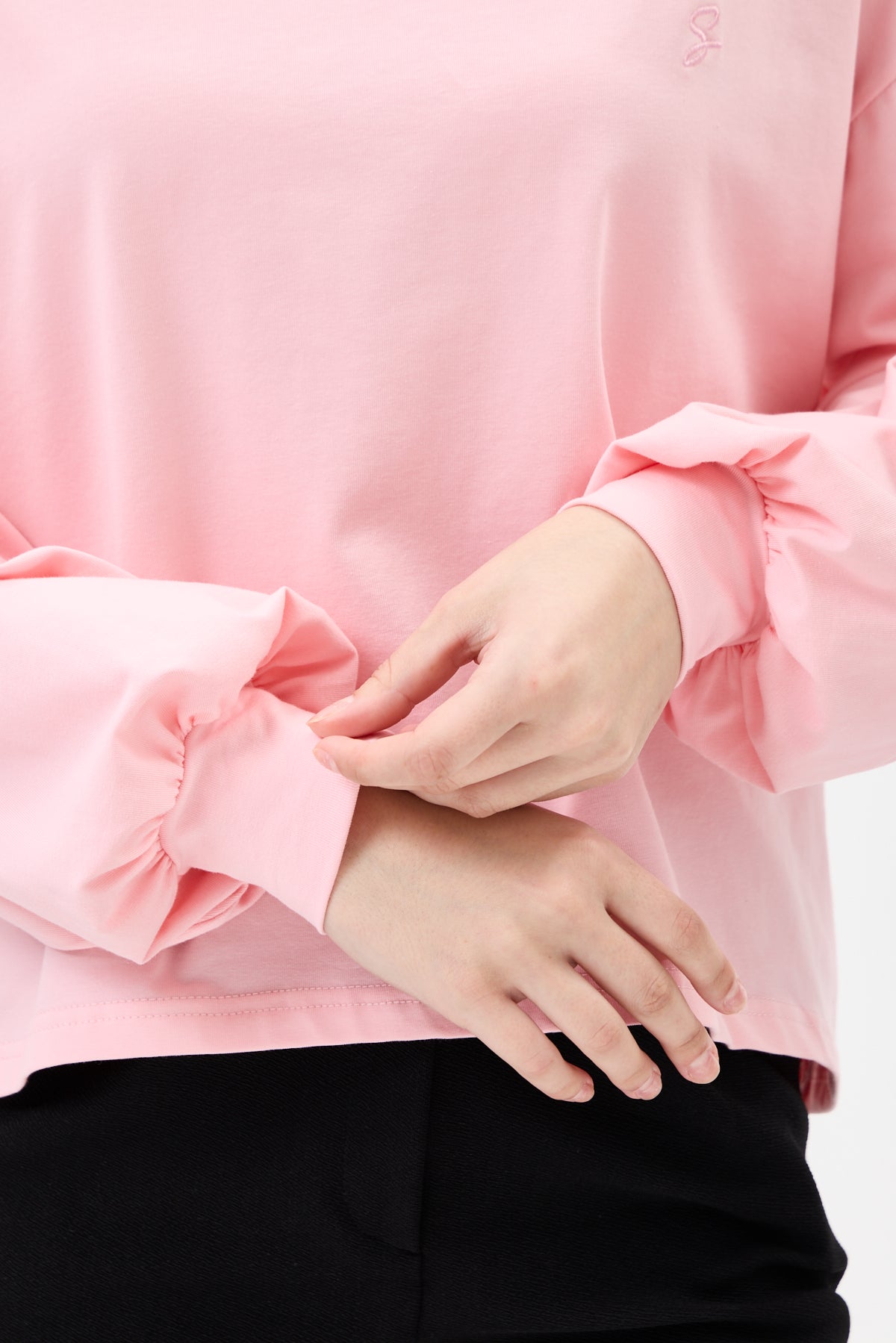 Dik Yaka Balon Kollu Body Pembe