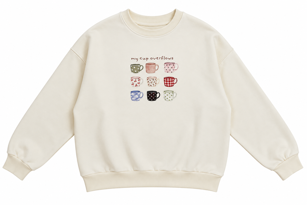 Baskılı Sweatshirt 3 İplik Şardonlu My Cup Overflows